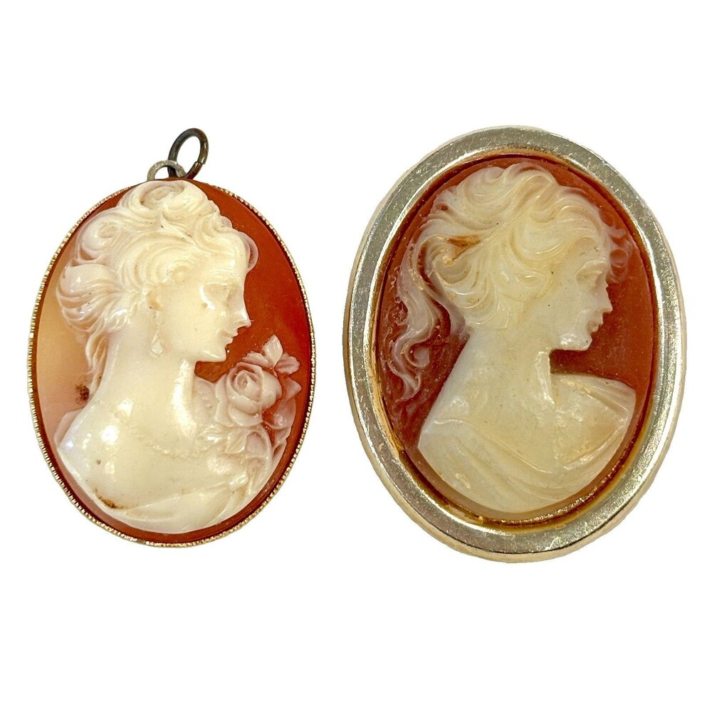 Vintage Cameo Brooch & Pendant Lot Hong Kong Victorian Revival Estate Jewelry